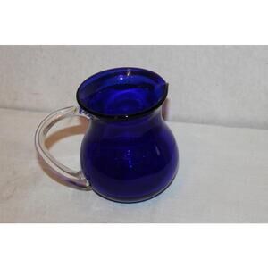 Vintage Cobalt Blue Creamer Pitcher with Clear Handle
